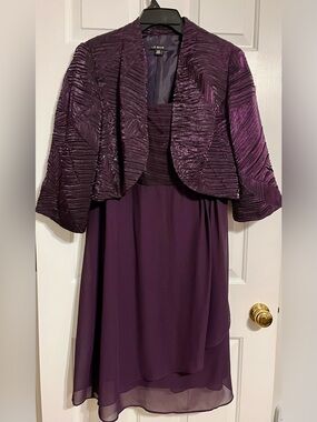 Elegant Purple (eggplant) Chiffon Dress with Textured Bolero